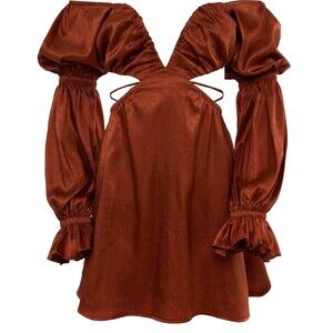 Alamour The Label Copper Satin Cutout Mini Dress Puff Sleeve Party XXS